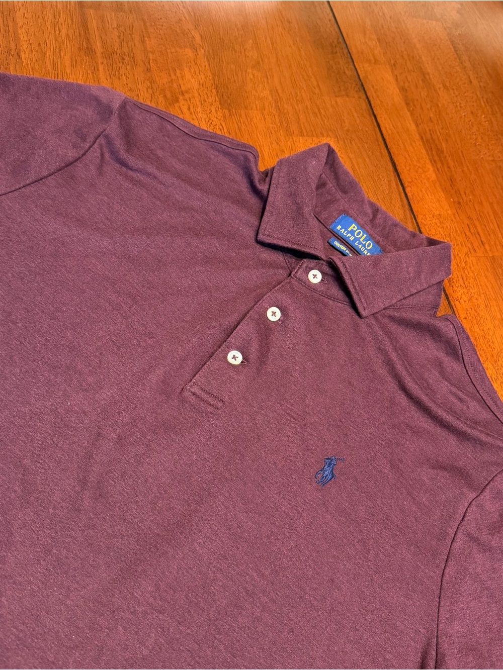 Polo Ralph Lauren Mens Custom Slim Fit Polo Shirt Burgundy Maroon Large L Pony